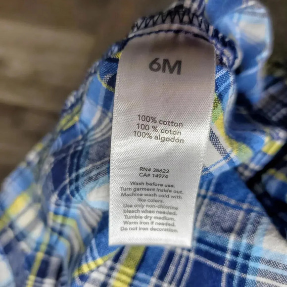 Carter's Baby Boy Size 6m Blue Yellow Plaid Romper Shortall 100% Cotton EUC - Picture 5 of 9